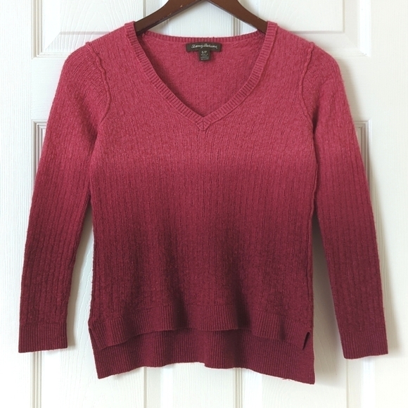Tommy Bahama Classic Ombre Alpaca Wool Blend Ribbed Knit V-neck Sweater Pink S - Picture 1 of 9